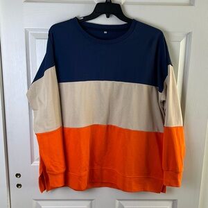 Colorblock Sweatshirt in Navy, Beige, and Orange